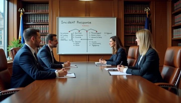 Law firm professionals discussing incident response plan at a conference table