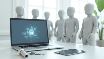 Abstract representation of multi-factor authentication with secure devices and teamwork elements.