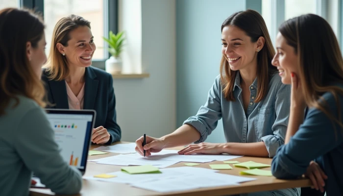 A small team discussing a security checklist around a conference table