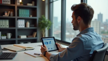 Small business owner checking endpoint protection on a tablet