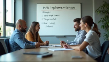 A small team discussing MFA implementation in an office setting