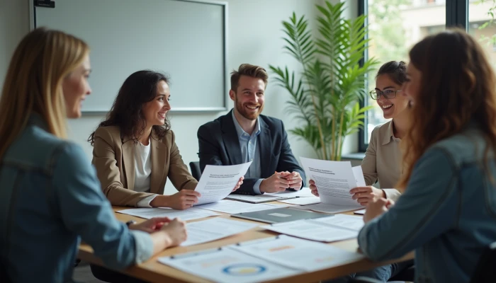 Small team discussing cybersecurity scenarios around a conference table