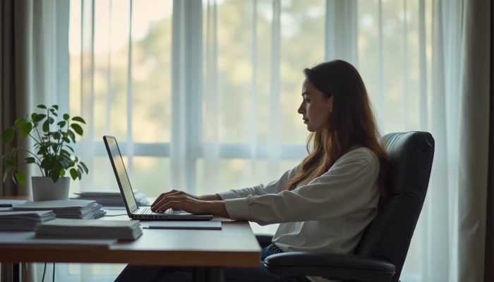 A person sitting at a desk in a home office