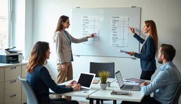 A small business team discussing data classification in an office