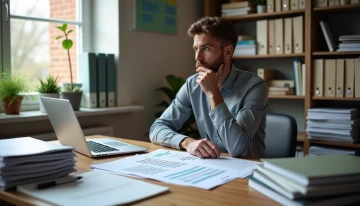 A small business owner reviewing a cybersecurity budget at their home office desk