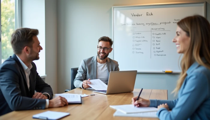 Small business owner reviewing vendor risk assessment