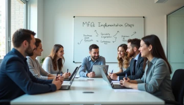 Small business team discussing MFA implementation during a meeting