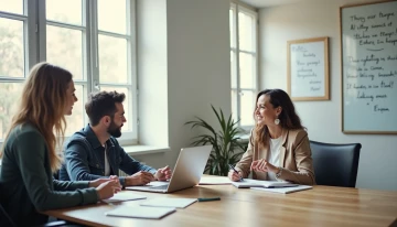 A small business team discussing cybersecurity policy around a conference table