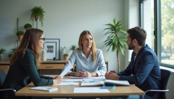 A small business team discussing cybersecurity policy documents in a conference room