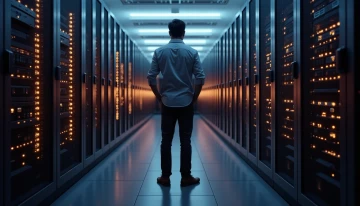 IT professional standing in a server room