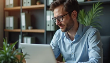 Small business owner reviewing email security settings at their desk