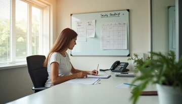 A focused employee in an office during summer break